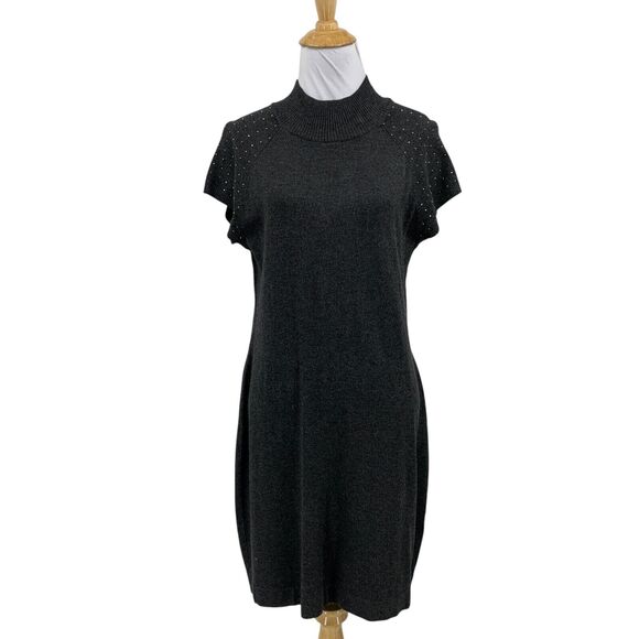 Apt. 9 Dress Womens L Large Charcoal Mock Neck Cap Sleeve Studded Knit Sheath - Picture 1 of 11